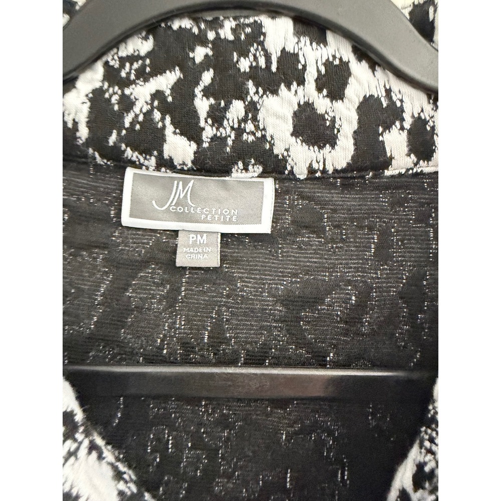 JM Collection Petite Animal Print Jacket Black White Mock Neck PM 3/4 Sleeve